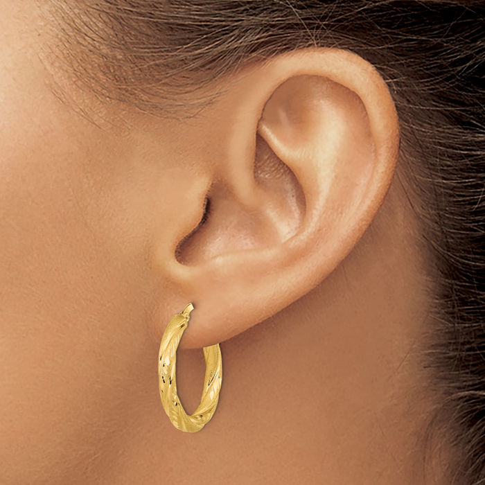 14K Solid Yellow Gold 3mm Round Medium Hoop Earrings