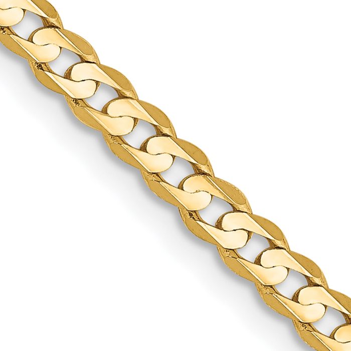 14K Solid Yellow Gold 3mm Concave Curb Link Chain Necklace