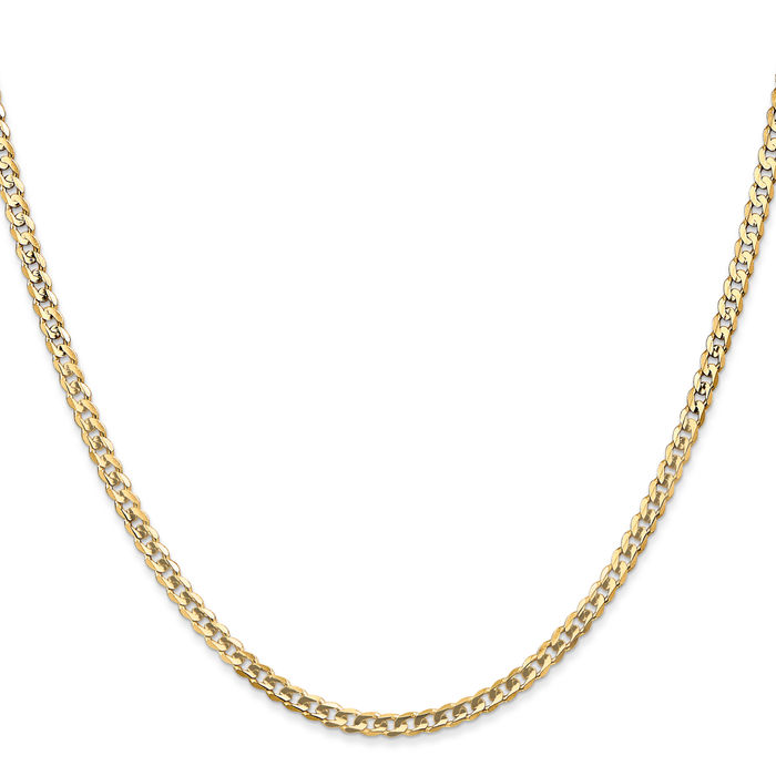 14K Solid Yellow Gold 3mm Concave Curb Link Chain Necklace