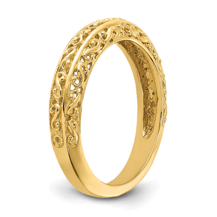 14K Solid Yellow Gold 3mm Antique Filigree Wedding Band Ring