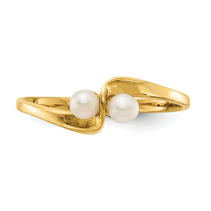 14K Solid Yellow Gold 3mm Freshwater Cultured Pearl Statement Ring