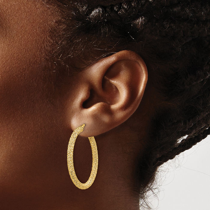 14K Solid Yellow Gold 3mm Round Medium Hoop Earrings