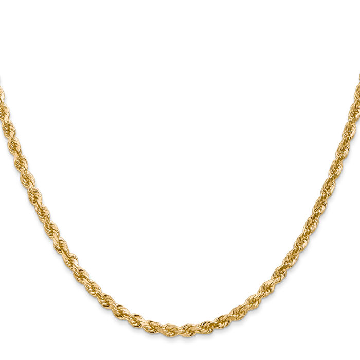 14K Solid Yellow Gold 3mm Rope Chain Twisted Link Necklace