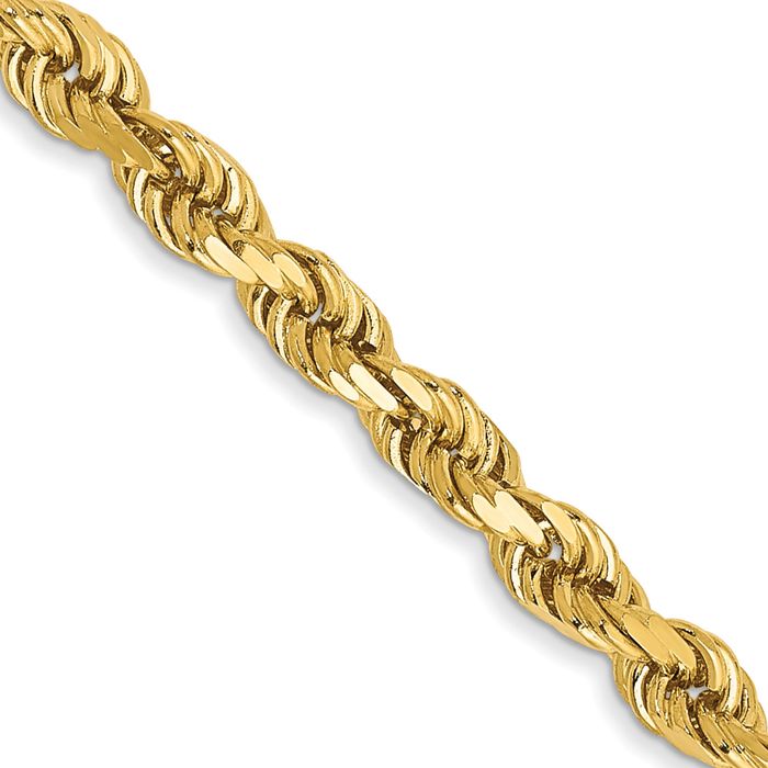 14K Solid Yellow Gold 3mm Rope Chain Twisted Link Necklace