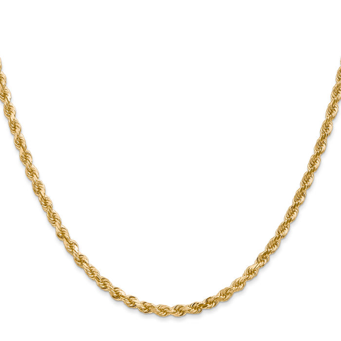 14K Solid Yellow Gold 3mm Rope Chain Twisted Link Necklace