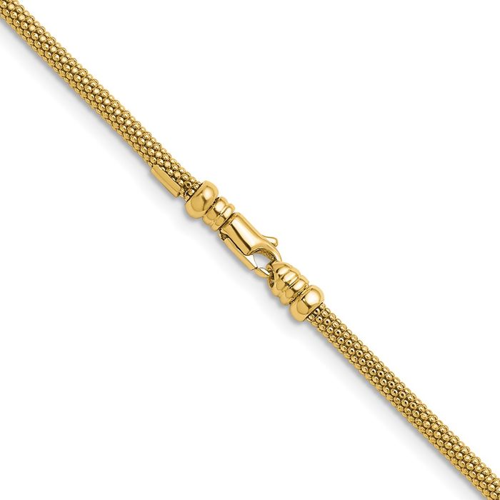 14K Solid Yellow Gold 3mm Popcorn Mesh Chain Necklace