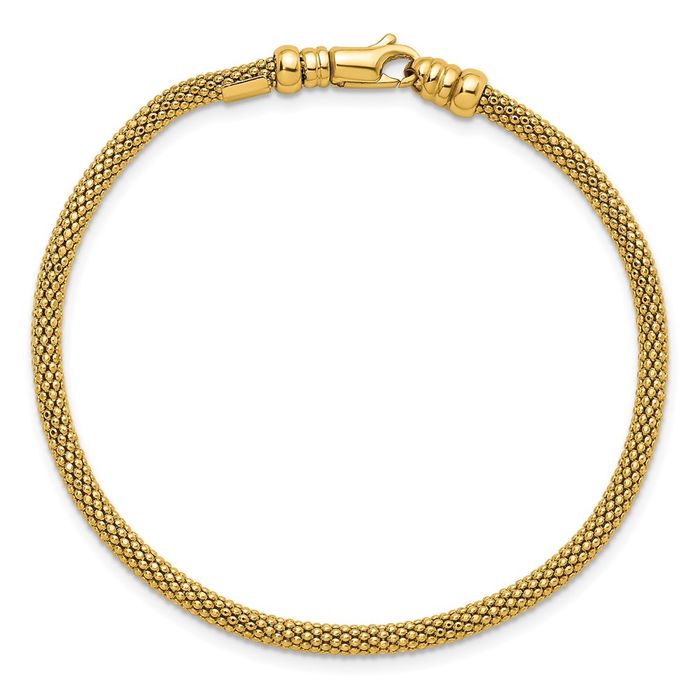 14K Solid Yellow Gold 3mm Popcorn Mesh 20 Chain Bracelet