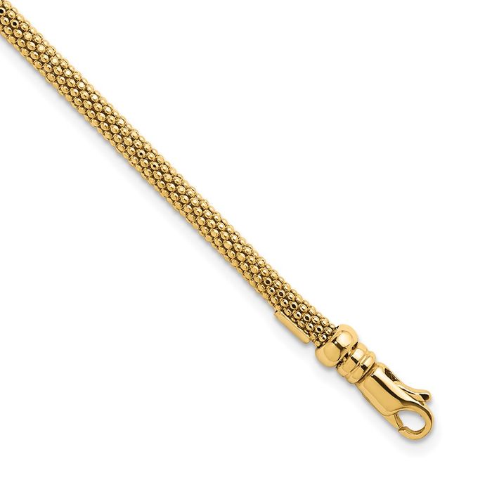14K Solid Yellow Gold 3mm Popcorn Mesh 20 Chain Bracelet