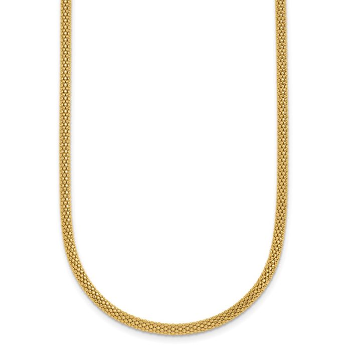 14K Solid Yellow Gold 3mm Popcorn Mesh Chain Necklace