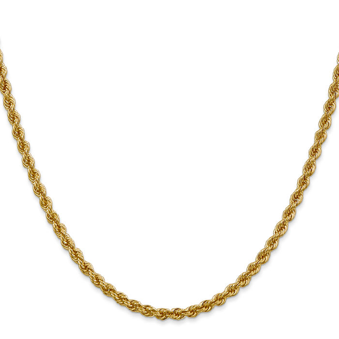 14K Solid Yellow Gold 3mm Rope Chain Twisted Link Necklace