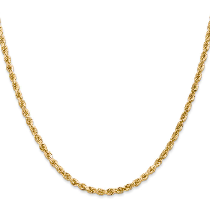 14K Solid Yellow Gold 3mm Rope Chain Twisted Link Necklace