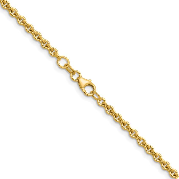 14K Solid Yellow Gold 3mm Round Cable Rolo Link Chain Belcher Necklace