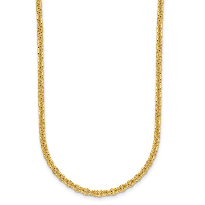 14K Solid Yellow Gold 3mm Round Cable Rolo Link Chain Belcher Necklace