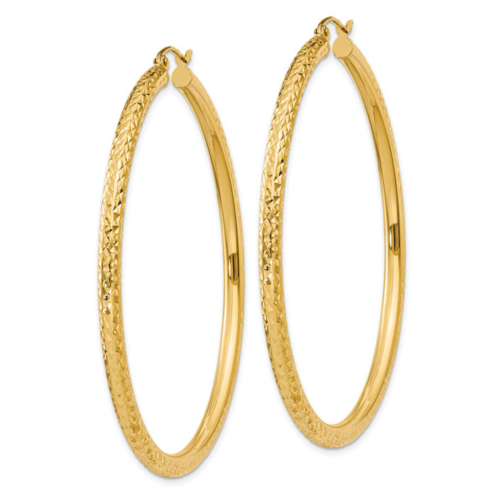 14K Solid Yellow Gold 3mm Round Large Hoop Earrings