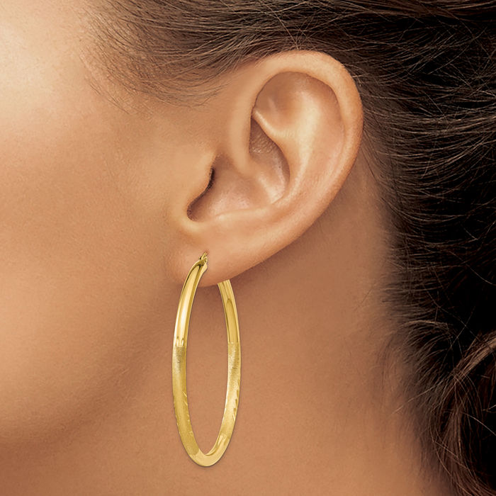 14K Solid Yellow Gold 3mm Round Large Hoop Earrings