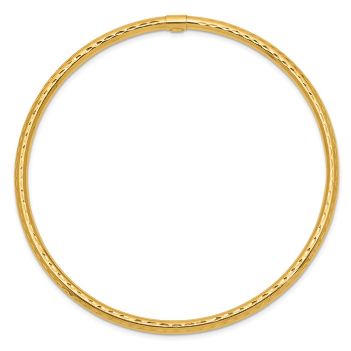 14K Solid Yellow Gold 3mm Tube Slip On Bangle Bracelet