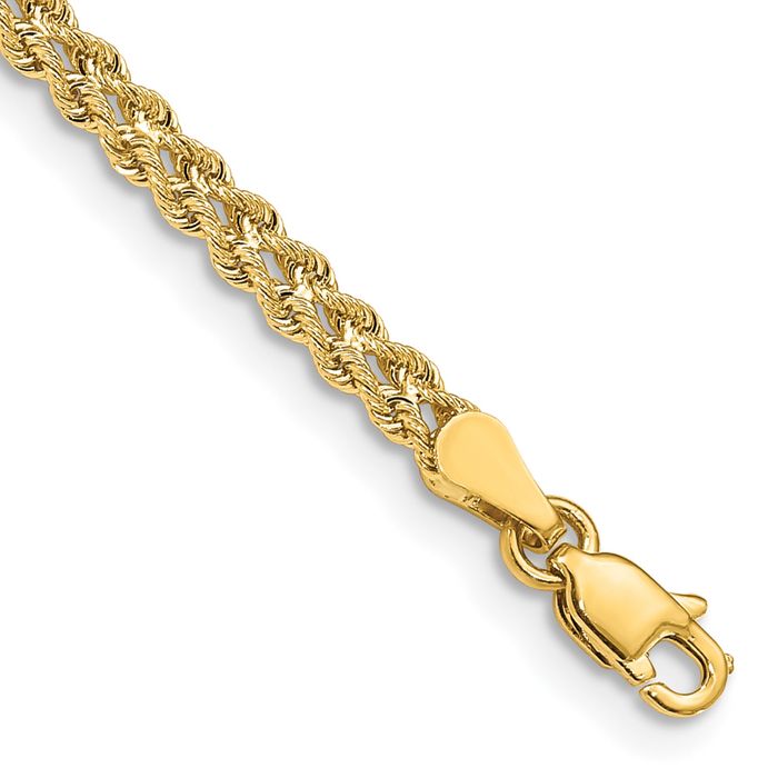 14K Solid Yellow Gold 3mm Wide Double Strand Rope Chain Bracelet - Picture 7 of 24