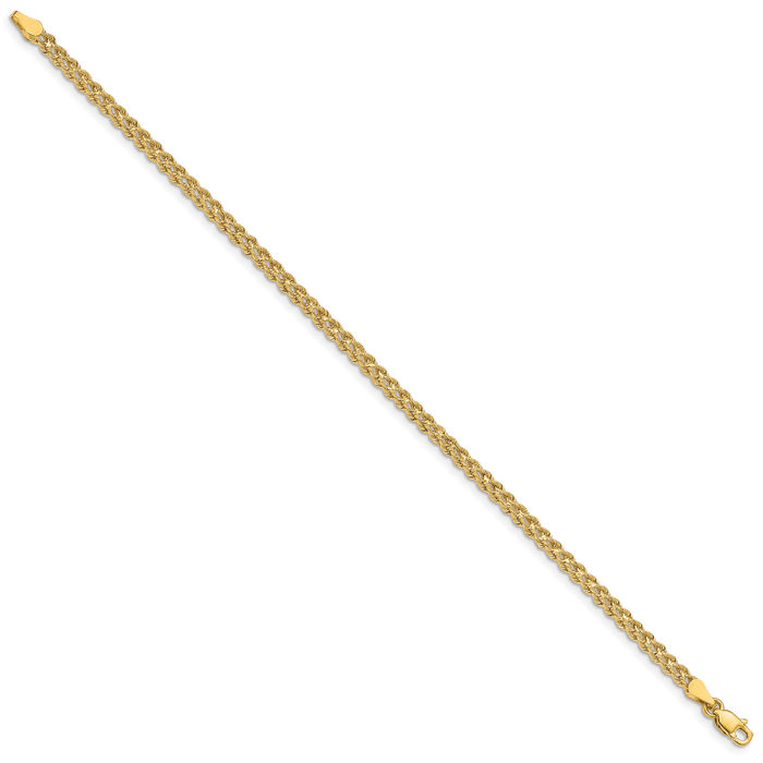 14K Solid Yellow Gold 3mm Wide Double Strand Rope Chain Bracelet