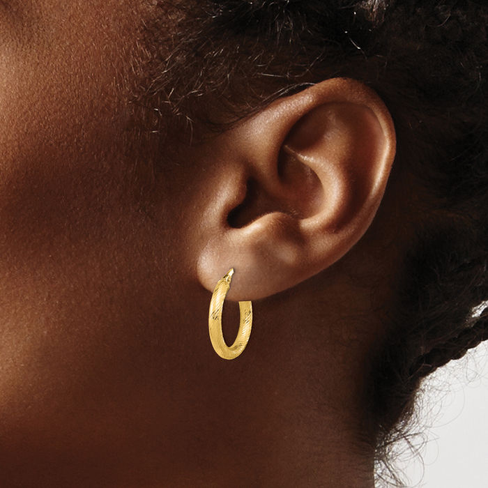 14K Solid Yellow Gold Round Medium Hoop Earrings
