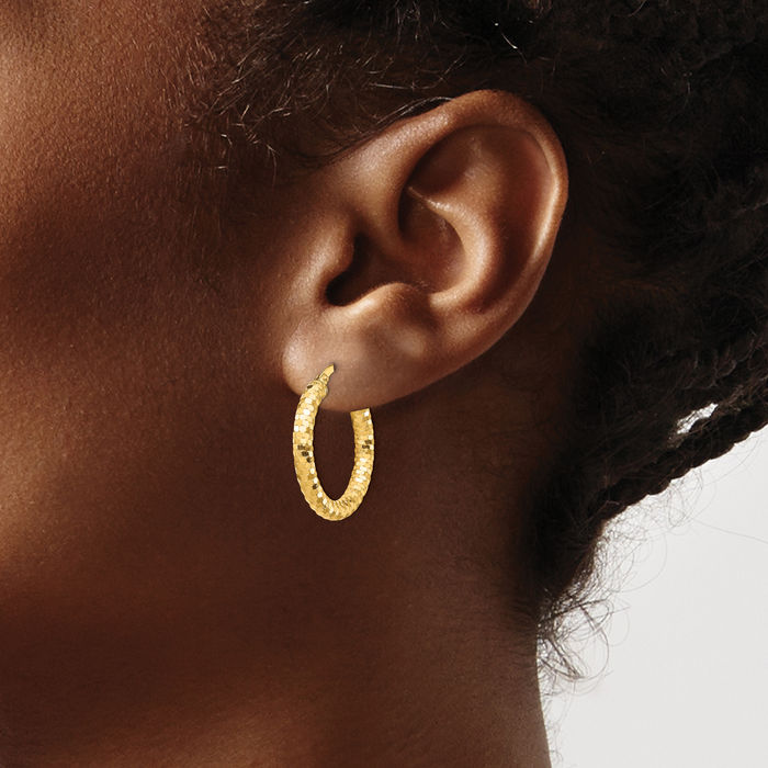 14K Solid Yellow Gold Round Medium Hoop Earrings