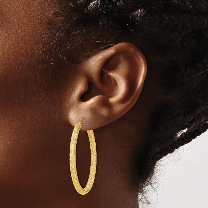 14K Solid Yellow Gold Round Large Hoop Earrings