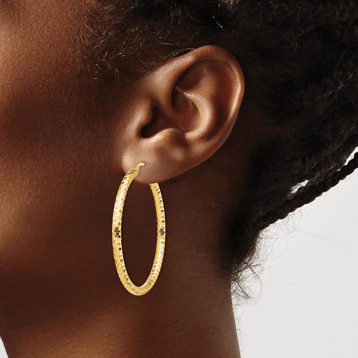 14K Solid Yellow Gold Round Large Hoop Earrings