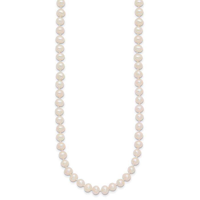 14K Solid Yellow Gold 4mm White Near Round Freshwater Cultured Pearl Necklace Chain