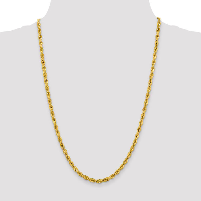 14K Solid Yellow Gold 4.25mm Rope Chain Twisted Link Necklace