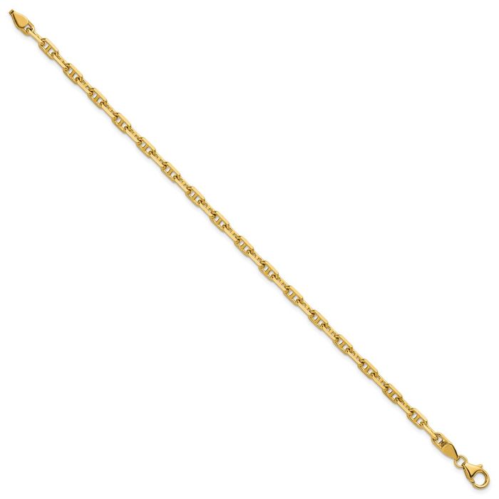 14K Solid Yellow Gold 4.2mm Anchor Mariner Link Chain Bracelet