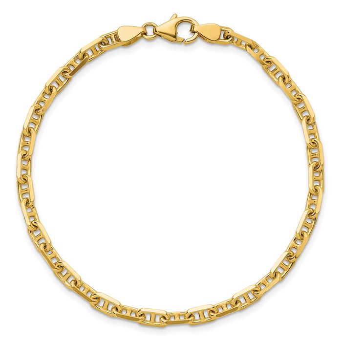 14K Solid Yellow Gold 4.2mm Anchor Mariner Link Chain Bracelet