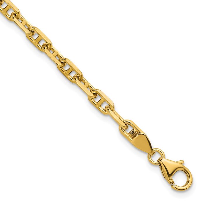 14K Solid Yellow Gold 4.2mm Anchor Mariner Link Chain Bracelet