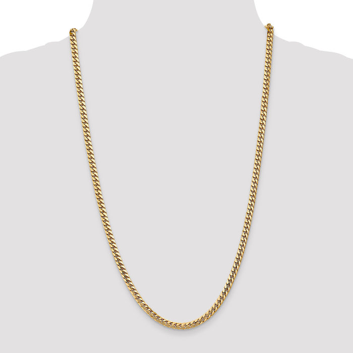 14K Solid Yellow Gold 4.3mm Miami Cuban Curb Link Chain Necklace