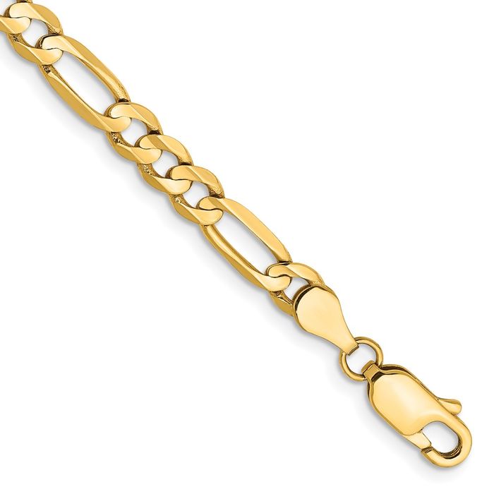 14K Solid Yellow Gold 4.5mm Concave Figaro Link Chain Bracelet