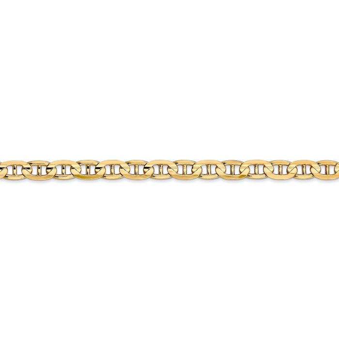 14K Solid Yellow Gold 4.5mm Concave Anchor Mariner Link Chain Necklace