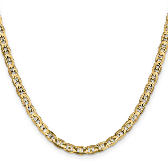 14K Solid Yellow Gold 4.5mm Concave Anchor Mariner Link Chain Necklace