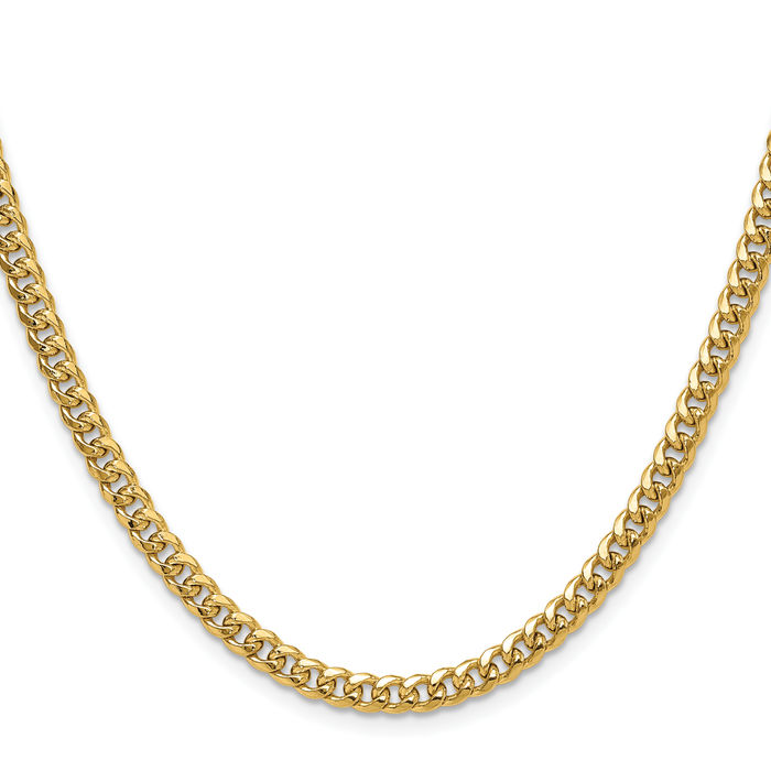 14K Solid Yellow Gold 4.5mm Miami Cuban Curb Link Chain Necklace