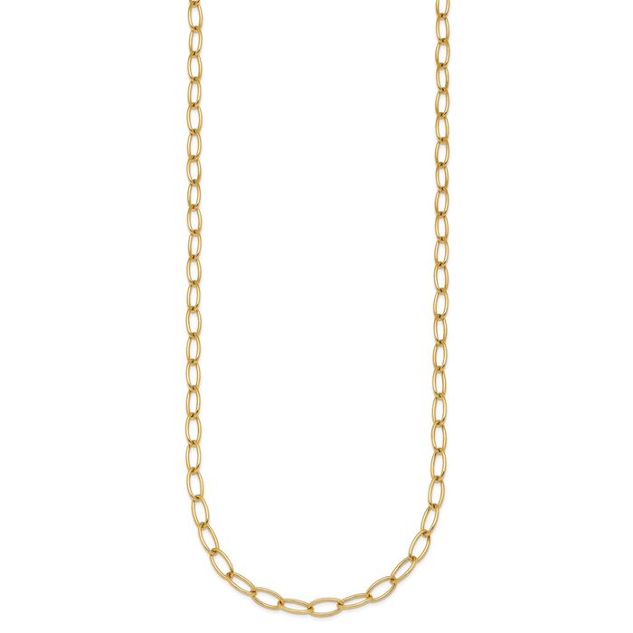 14K Solid Yellow Gold 4.5mm Oval Cable Rolo Link Chain Belcher Necklace