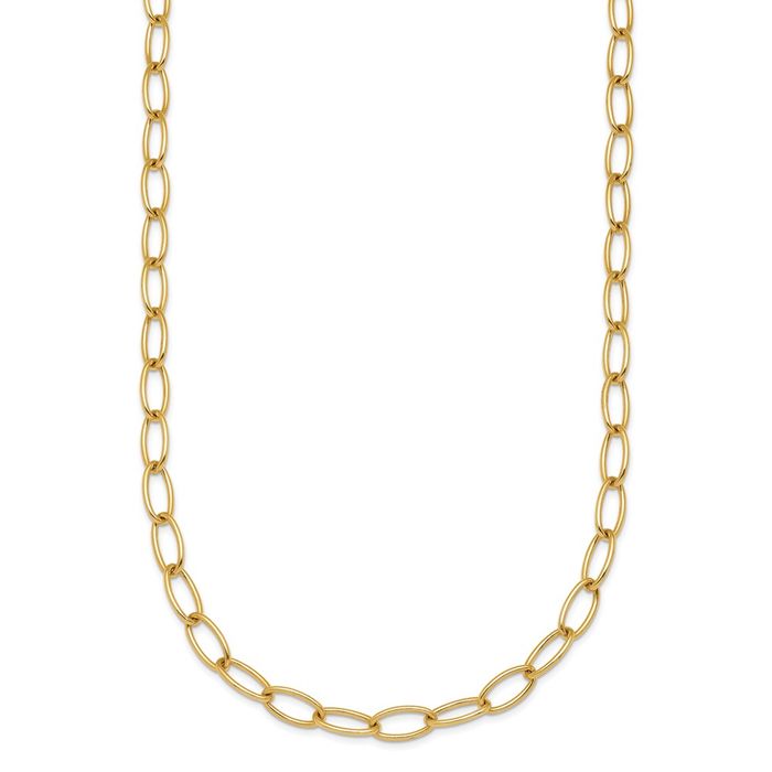 14K Solid Yellow Gold 4.5mm Oval Cable Rolo Link Chain Belcher Necklace