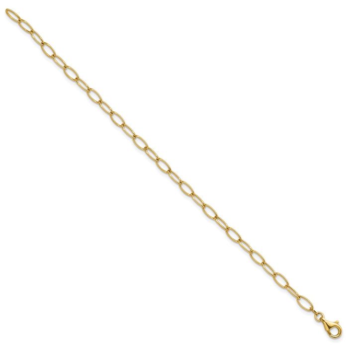 14K Solid Yellow Gold 4.5mm Oval Cable Rolo Link Chain Bracelet