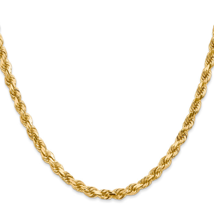 14K Solid Yellow Gold 4.5mm Rope Chain Twisted Link Necklace