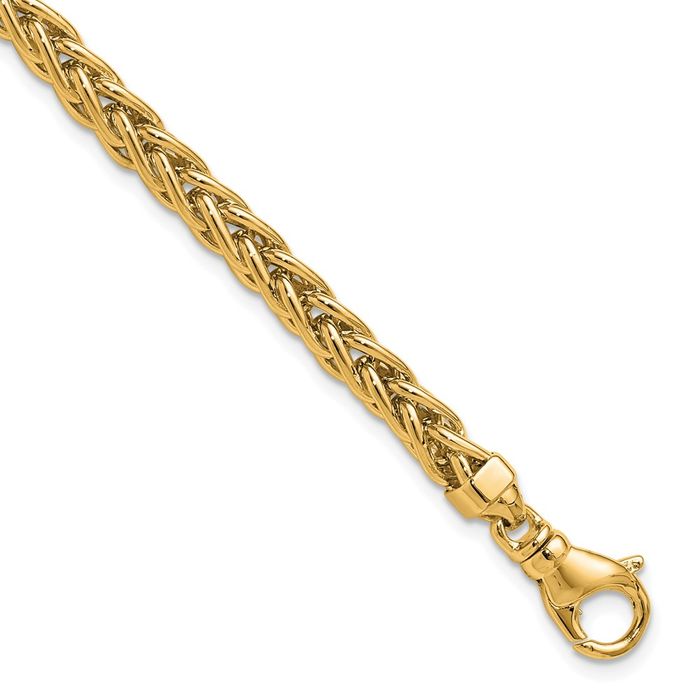 14K Solid Yellow Gold 4.5mm Round Spiga Wheat Link Chain Bracelet