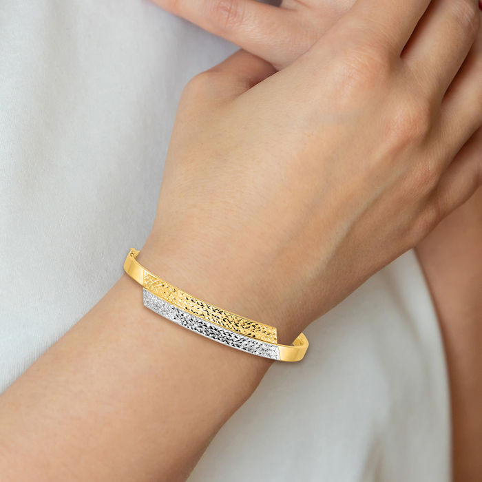 14K Solid Yellow Gold 4.75mm White Bangle Bracelet