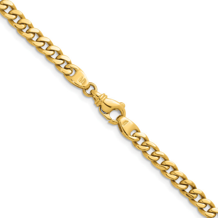 14K Solid Yellow Gold 4.7mm Curb Link Chain Necklace