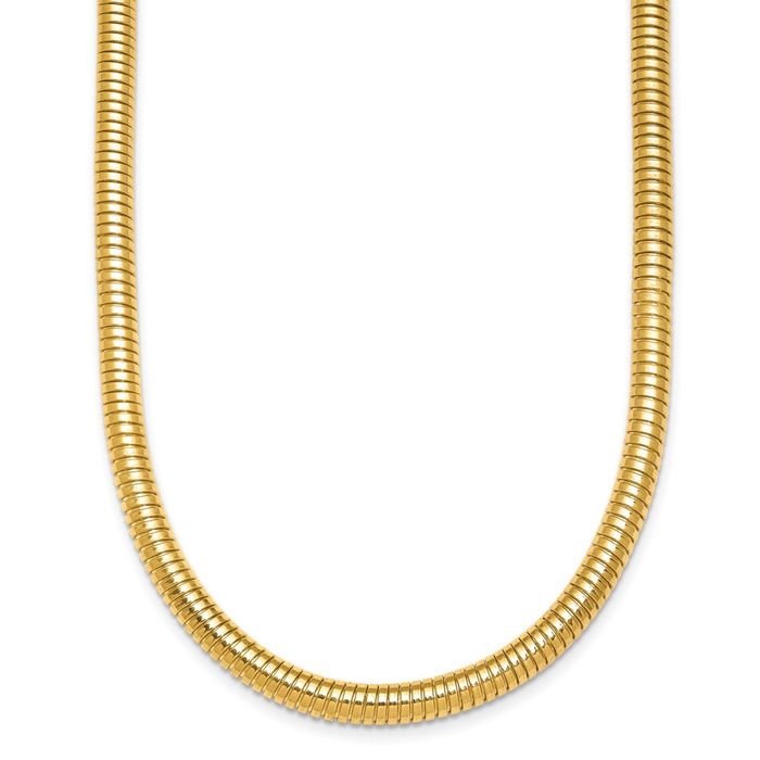 14K Solid Yellow Gold 4.8mm Cubetto Omega Snake Necklace Chain