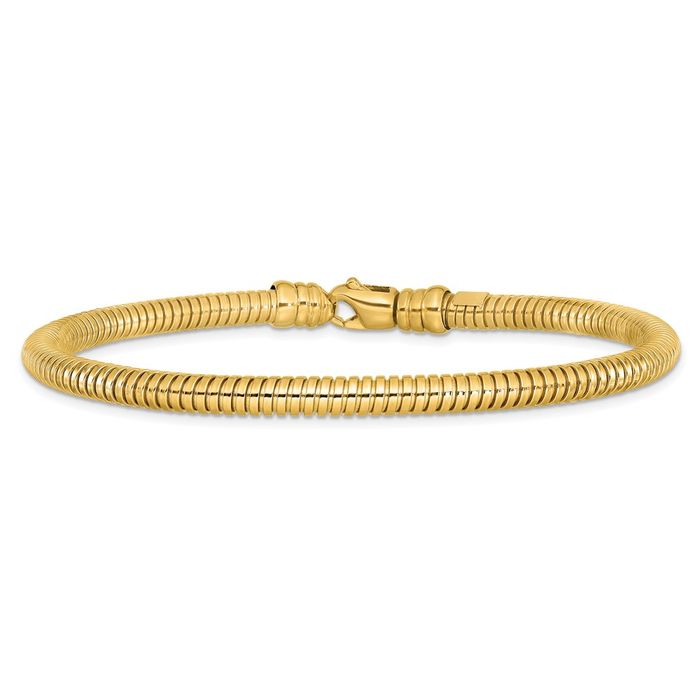 14K Solid Yellow Gold 4.8mm Cubetto Omega Snake Chain Bracelet