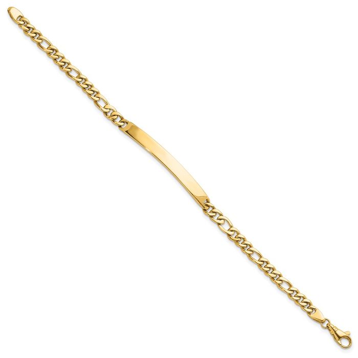 14K Solid Yellow Gold 4.8mm Figaro Link Name Bar Identification ID Bracelet