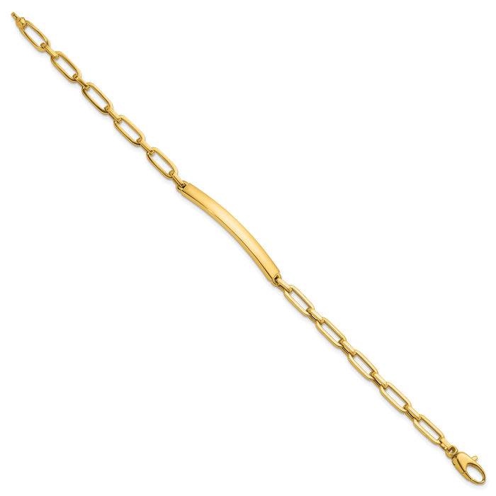14K Solid Yellow Gold 4.8mm Oval Link Name Bar Identification ID Bracelet