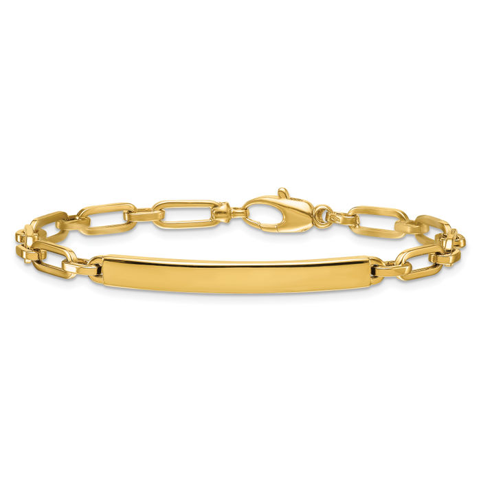 14K Solid Yellow Gold 4.8mm Oval Link Name Bar Identification ID Bracelet