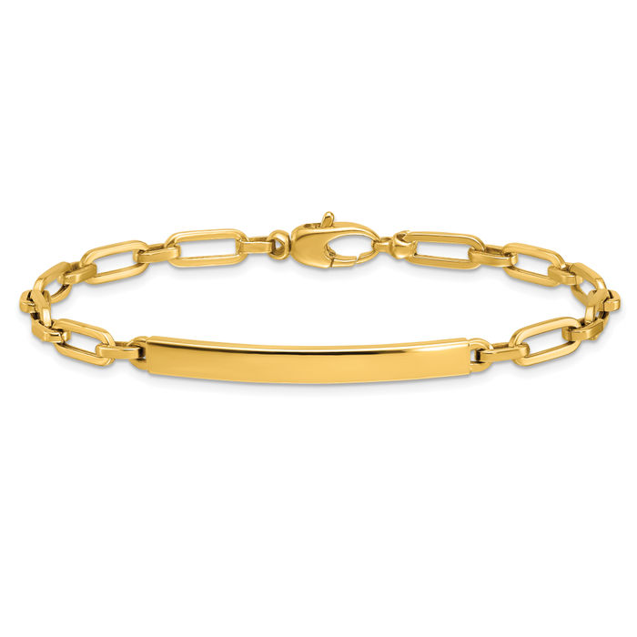14K Solid Yellow Gold 4.8mm Oval Link Name Bar Identification ID Bracelet