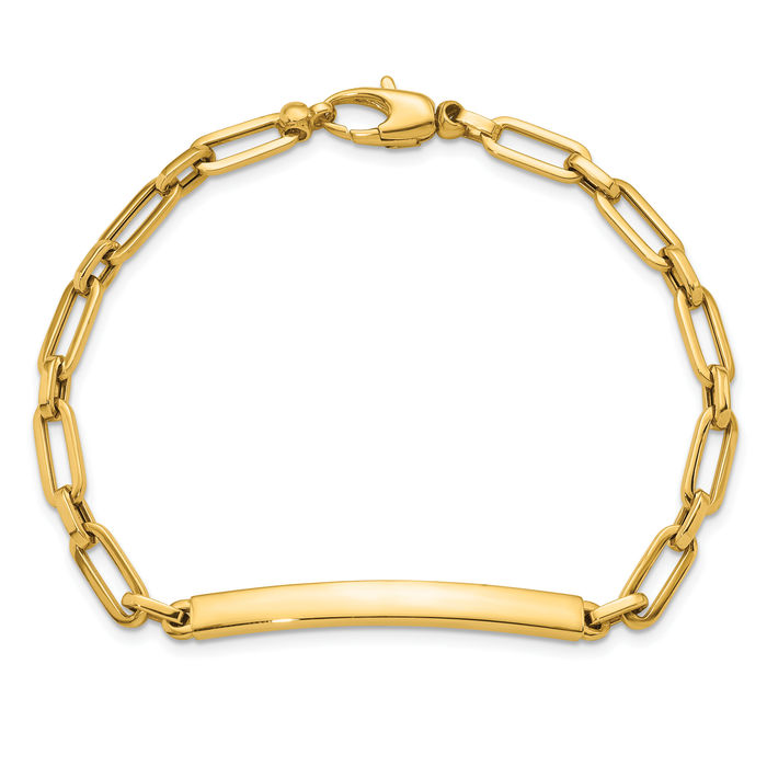 14K Solid Yellow Gold 4.8mm Oval Link Name Bar Identification ID Bracelet